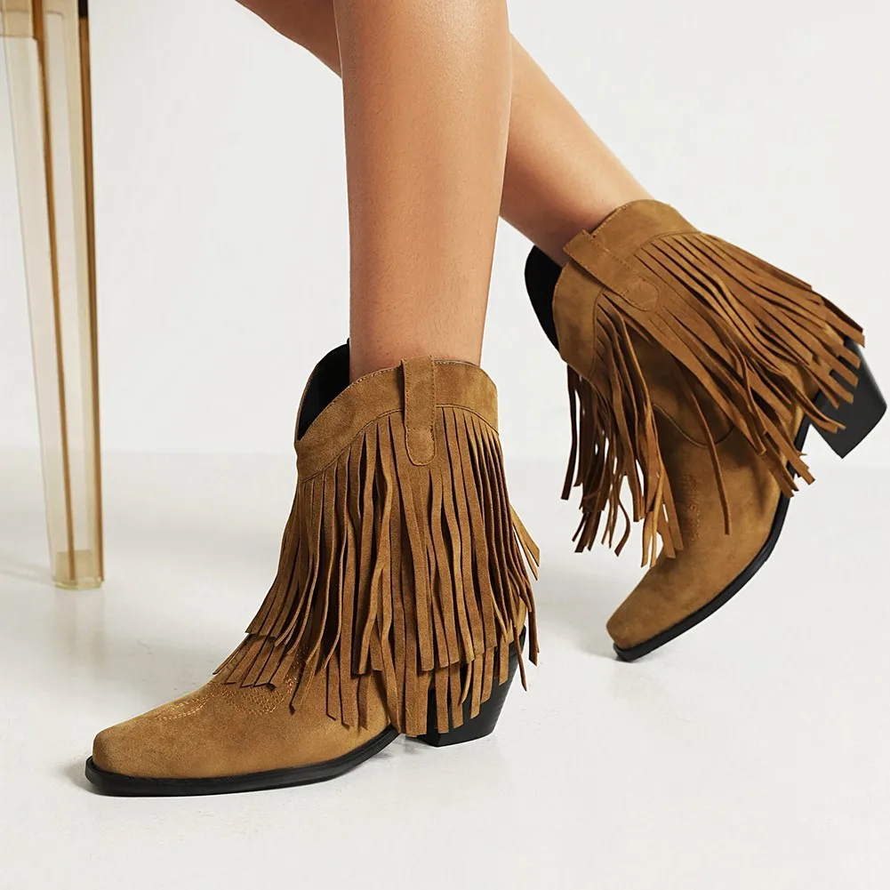 Aosphiraylian Western Cowboy Tassel Fringes Boots For Women 2022 Slip