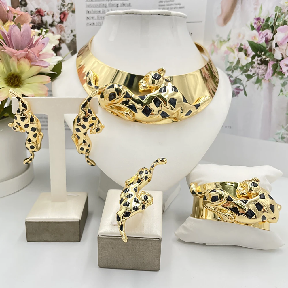 DubaiFashionJewelrySetLeopardDesignNecklaceEarringJewellerySetExquisitetforWomen