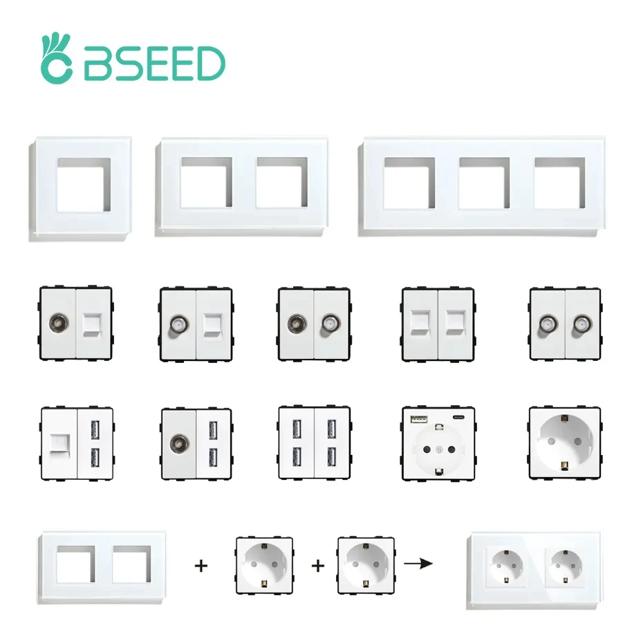 Presa Audio In Vetro Bianco 80x80mm - VL-C792AD-11 - Interruttore In Vetro Di Sicurezza Design Moderno