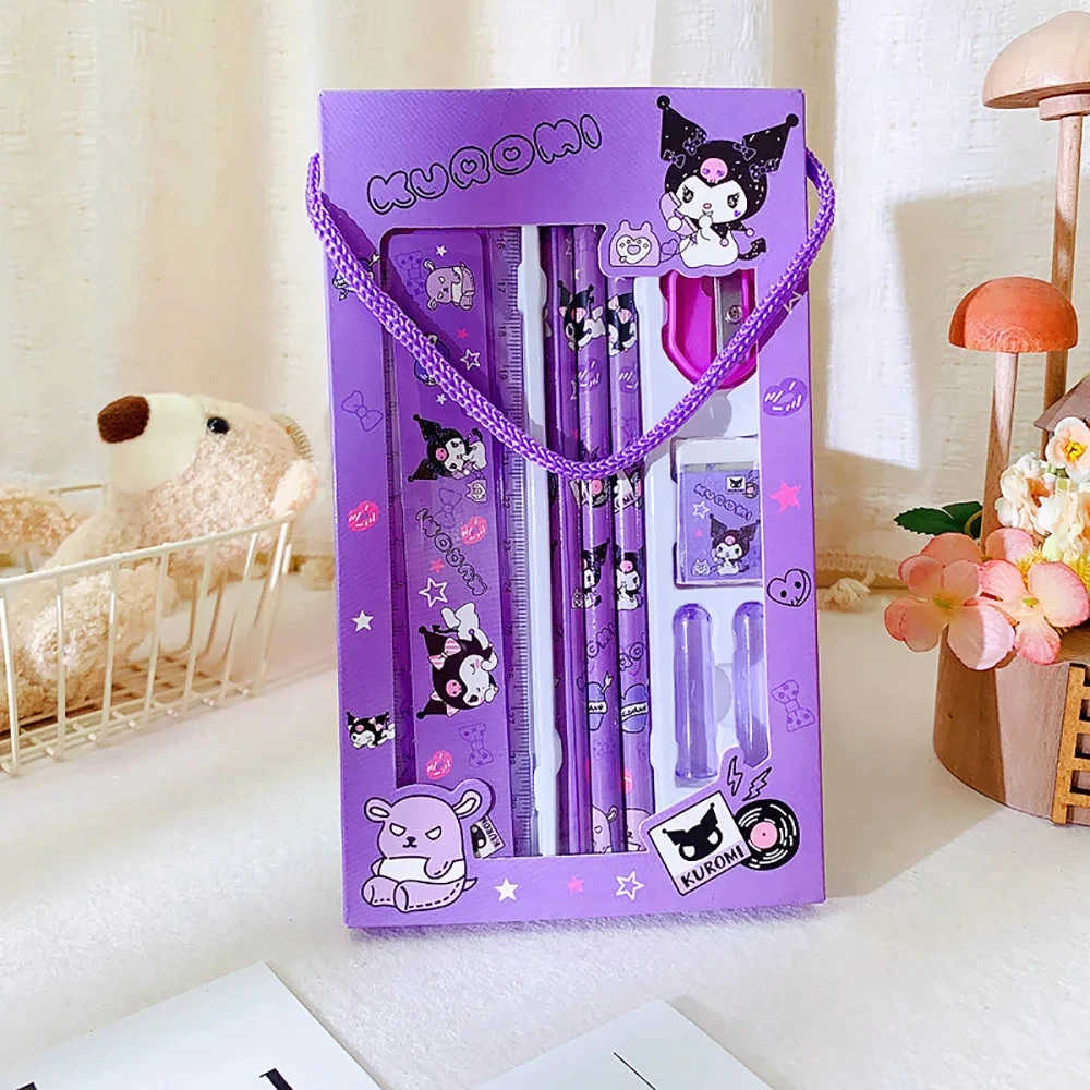 Sanrio Stationery Set Kawaii Hellokitty Melody Kuromi Cinnamoroll Children's School Supplies Pencil Eraser Ruler Christmas Gifts stationery set