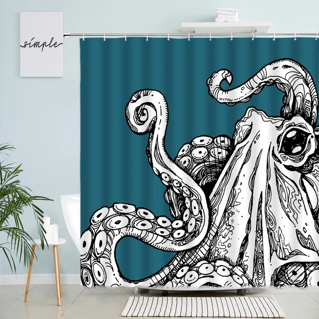 Octopus Shower Curtain Set Sea Kraken Tentacle Sea Animal Bath Curtains  Modern Fabric Creative Printed Bathroom Decor With Hooks - AliExpress