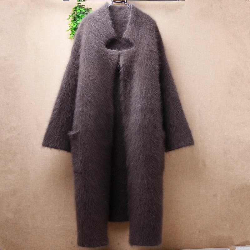 

Heavy Thick Female Women Fall Winter Clothing Hairy Plush Mink Cashmere Knitted Loose Cardigans Angora Fur Coat Sweater Pull Top