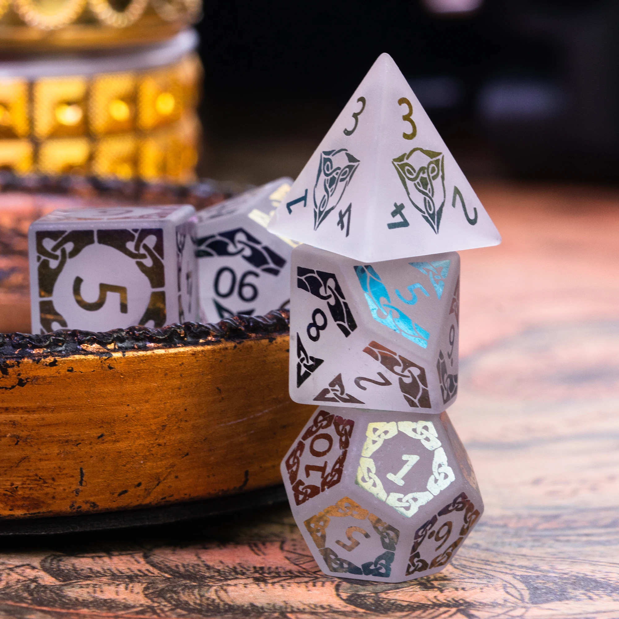 Set of 7 Handmade Glass Dice 16mm Polyhedral Dice Set with Leather Box Gemstone Dices for Collection