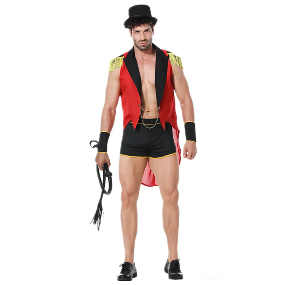

Adult Men Circus Clown Costume Halloween Cosplay Animal Trainer Man Tuxedo Performance Clothing Set