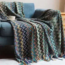  100% Acryl Hand Knitted Blanket with Tassel Summer Blanket Bed Sofa Travel Breathable Chic Bohemian Soft Comfortable Blanket 