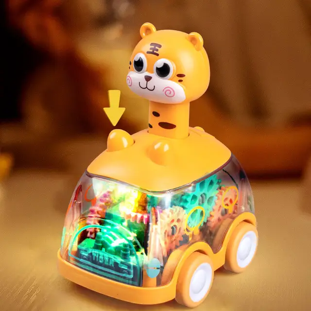 Brinquedo de Carro para Bebês com Luzes, Impulso e Ação para Crianças de 1, 2 e 3 Anos 5 Baby Toy Car with Friction Power, Lights, and Animal Drivers