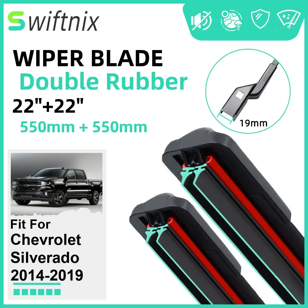 

Двойные резиновые автомобильные щетки стеклоочистителя для Chevrolet Silverado 2014-2019, резиновые аксессуары для переднего лобового стекла 2017 2018 2019