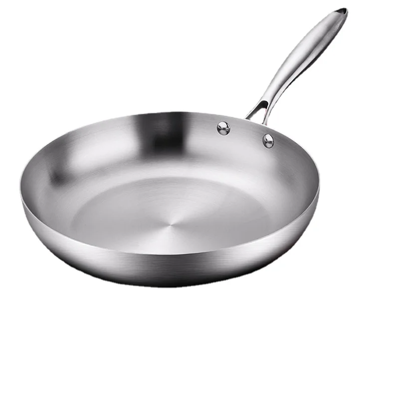 

11Inch Frying Pan, 304 Stainless Steel 0.23MM Thick Wok Pan 5 Ply Steel Skillet,Professional Grade Pans for Cooking