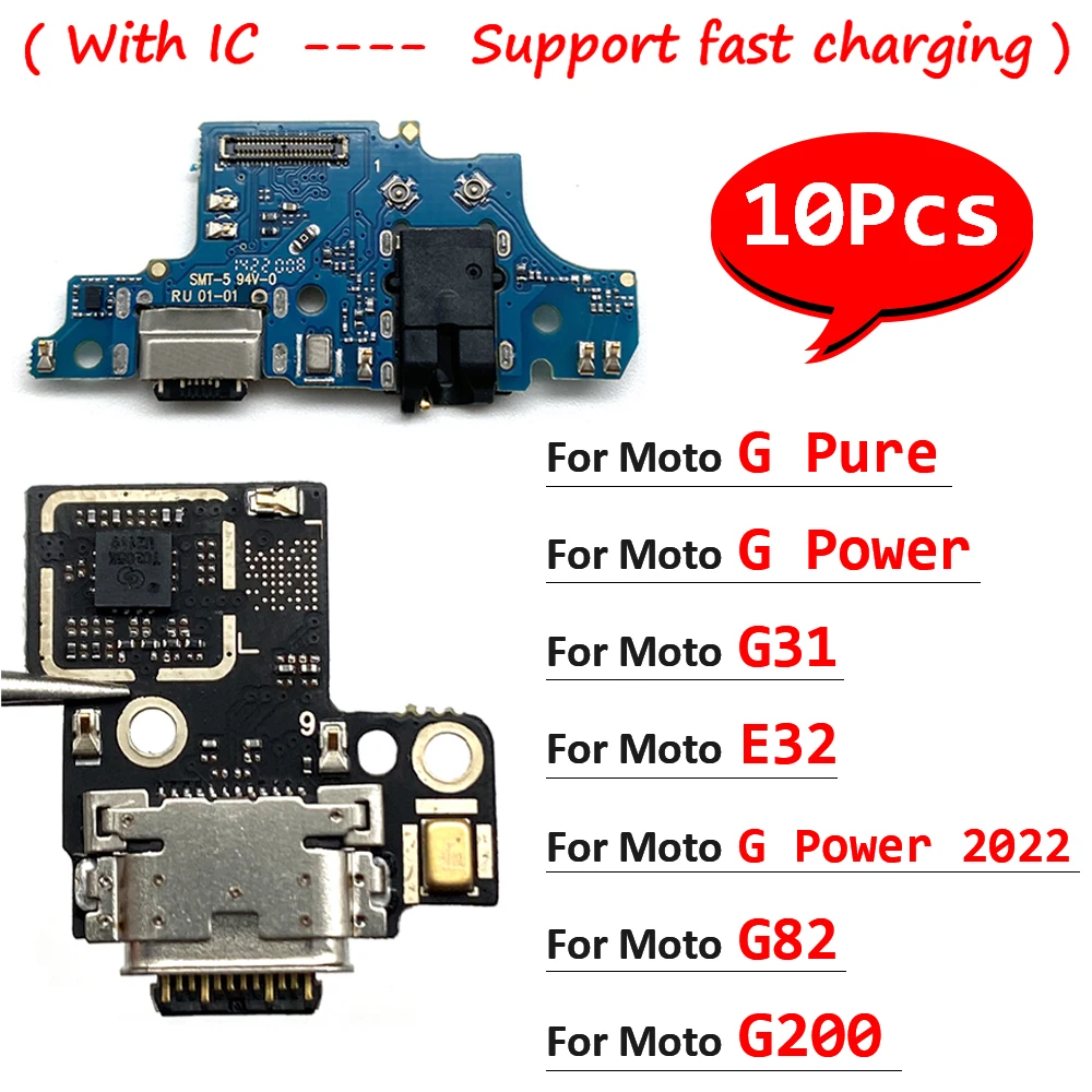 Placa de Conector de Carregamento Usb com Micro Flex para Moto Moto G71s G62 5g G42 G200 G31 g Pure E32 G82 g Poder 10 Pcs 2023