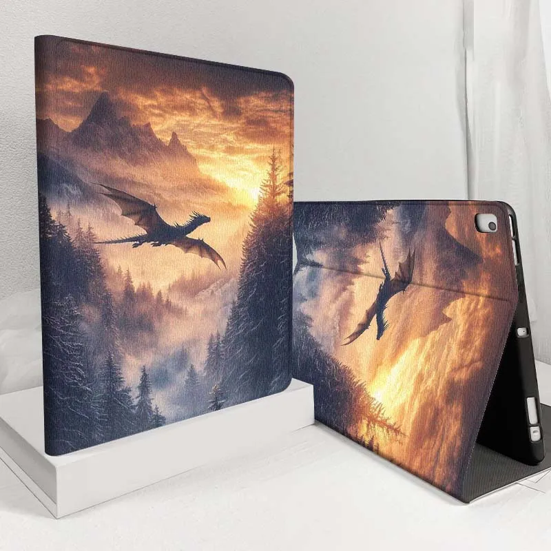 Cartoon Flying Dragon Sunset Tablet Case with Enhanced Design