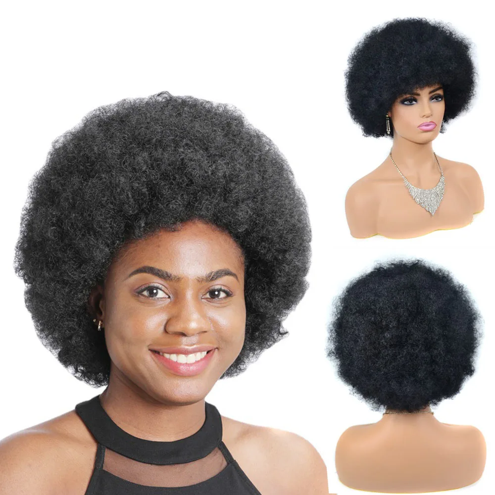 

Afro Wigs for Black Women Short Afro Kinky Curly Wig Female Synthetic Hair Blonde Wig With Bang for Party Cosplay Halloween