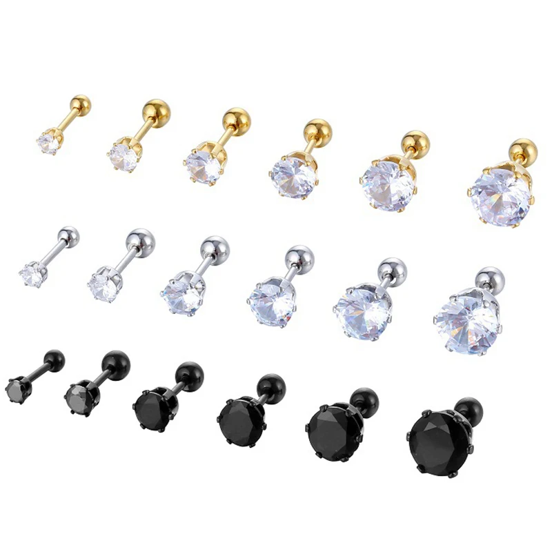 

Серьги-гвоздики из нержавеющей стали с фианитом, 20 г, 3-8 мм