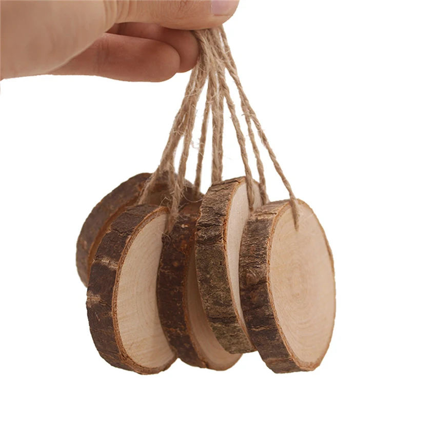 

1pcs/lot Natural Round Wooden Pieces Unfinished Cutout Wood Pieces Slice Hanging With Hemp Rope Gift Tags For Wedding Party