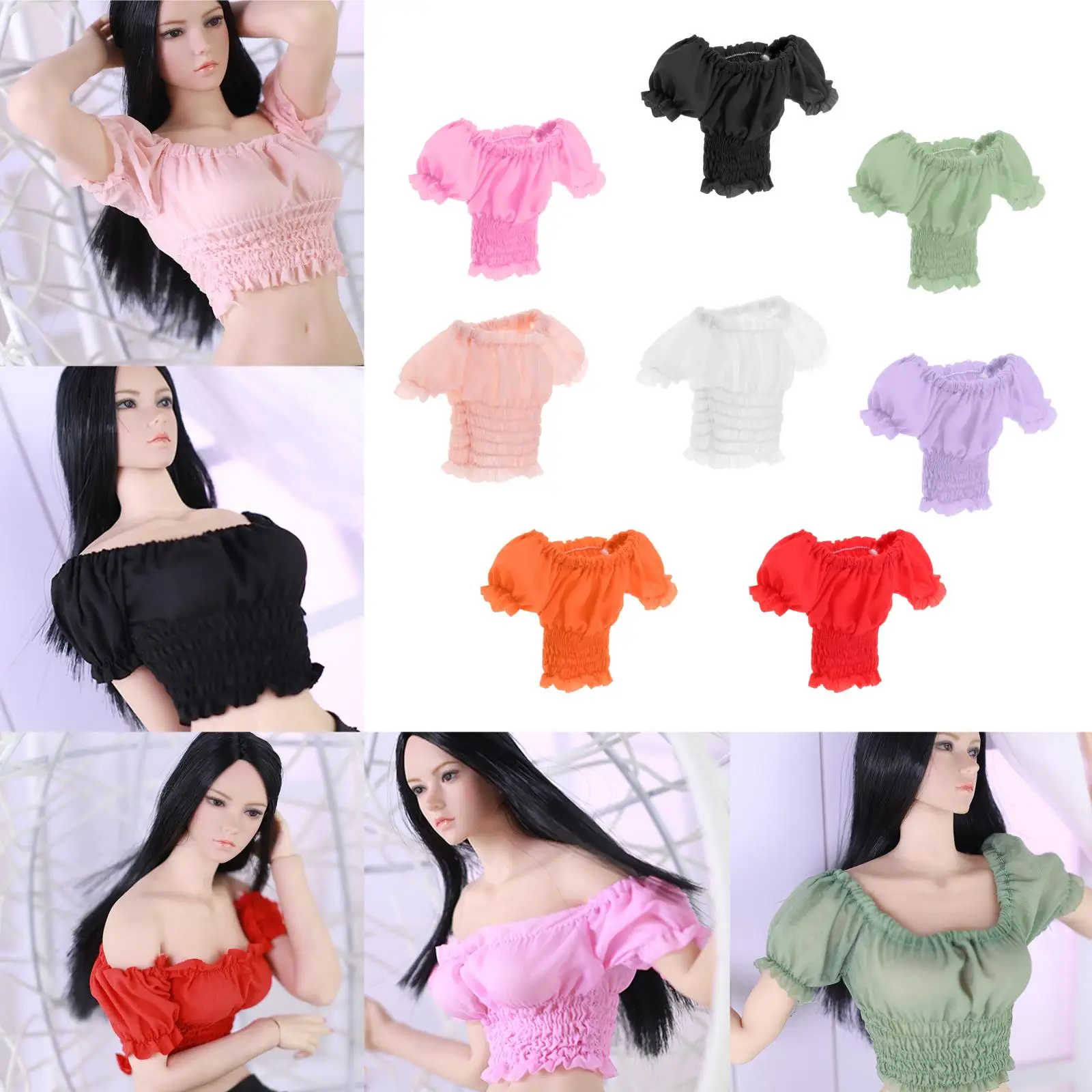 Ручная работа, масштаб 1/6, топ с пышными рукавами, облегающая одежда, модель подходит для 12 дюймов, женская модель