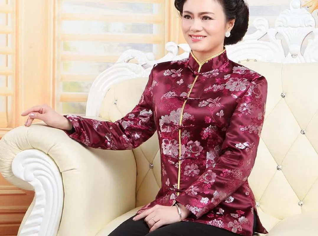 Wholesale Chinese Traditional Men Women Tang Suit Satin Embroidered Flowers Jacket Birthday New Year Party Vintage Casual Coat