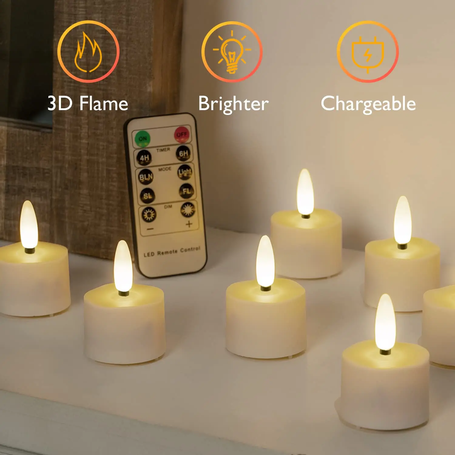 Rechargeable LED Flameless Flickering Tea Light Candles with Remote Timer