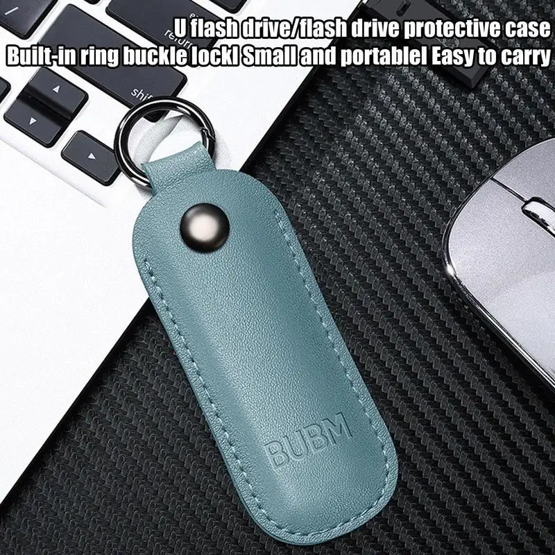 USB Flash Drive Pouch USB Storage Leather Case Protective Cover USB Drive Protection Box With Key Ring For U Disk Flash Drive
