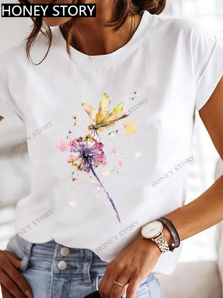 thumbnail image 1 of Top básico con estampado de mariposa de libélula explosiva para mujer, Camiseta holgada de manga corta con cuello redondo, camiseta de gran tamaño, ropa para mujer, 1 of 5