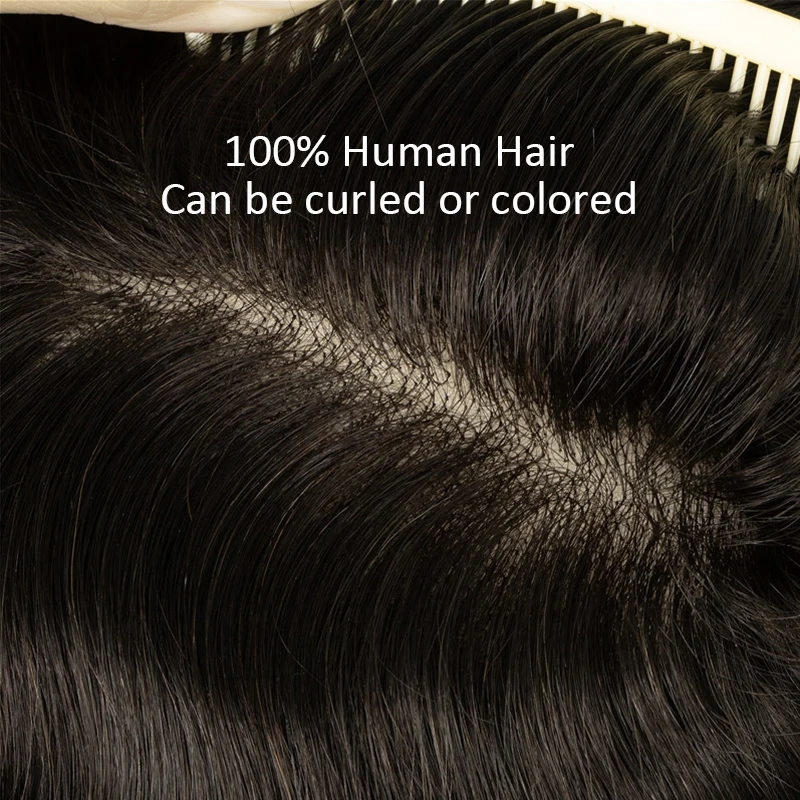 Parrucchino da uomo con pizzo frontale, in capelli umani, con nodi sbiancati, in pizzo PU, capelli indiani veri, per sostituzione, colore marrone naturale - immagine 5