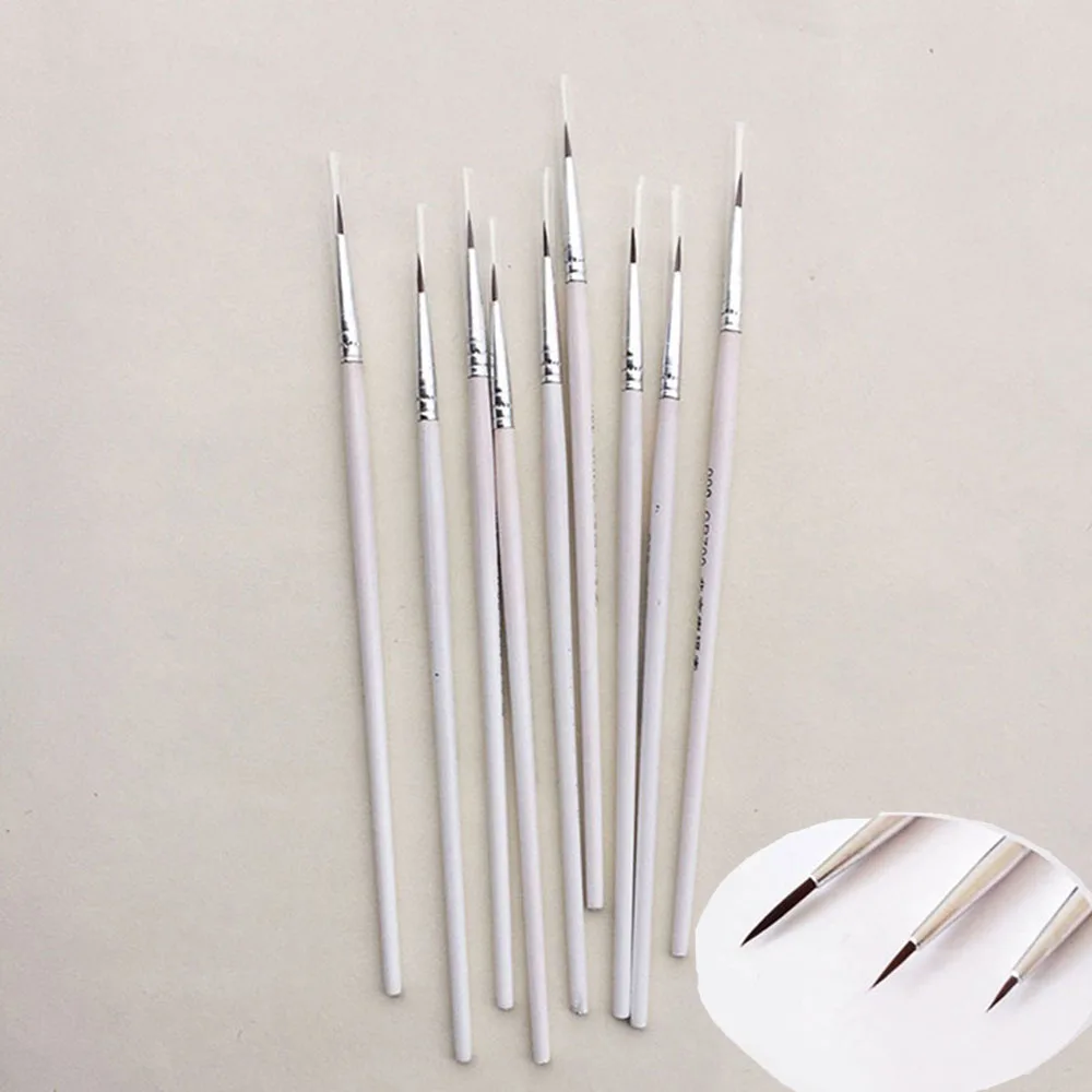 Point Tip Nylon Fiber Line Drawing Pen Artist Paint Brush Thin Hook Watercolor Brush Wooden Handle Painting Tools 10PCS painting brushes