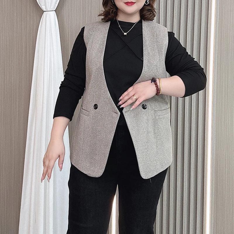Woolen Vest Coat Women New Fall New Plus Size Fashion Slim Double Breasted Suit Waistcoat 2423
