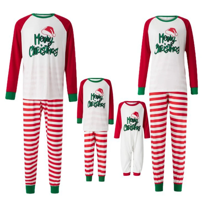

2022 Family Matching Pajamas Christmas Outfit Set Adult Children Kids Couples Xmas Pjs Clothing Strip Long Sleeve Men Women