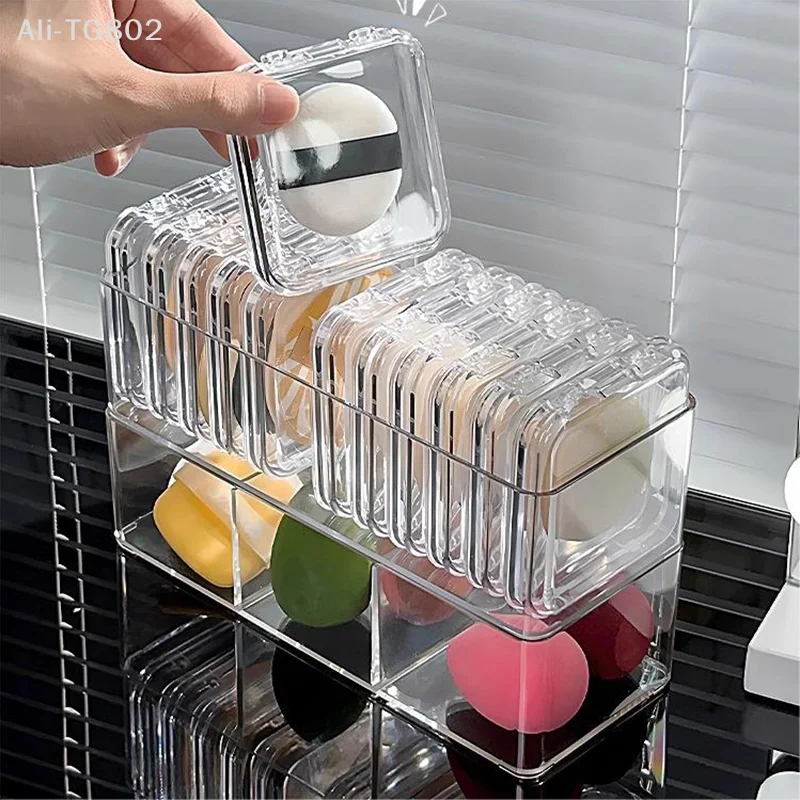 투명 메이크업 퍼프 보관함 계란 모양 에어쿠션 퍼프 정리함 데스크탑 메이크업 디스플레이 박스 (뷰티 도구용)