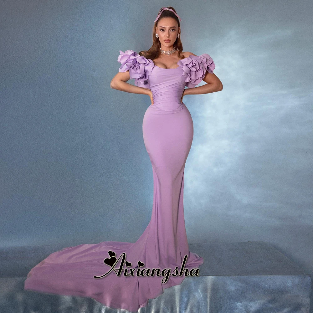 

Aixiangsha Graceful Satin Prom Dresses for Women Mermaid Off the Shoulder Pleat Chapel Train Vestidos de festa Drop Shipping