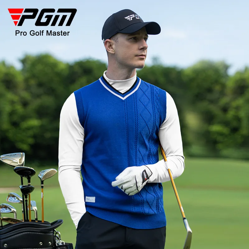 

Мужской свитер PGM Golf, жилет, осень и зима, теплый V-образный вырез, вязаный YF625