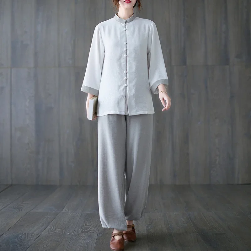 China Tai Chi Clothing Vintage Fashion Kung Fu Jacket Set Chinese Style Women's Clothing National Cotton Linen Tang Suit Suit