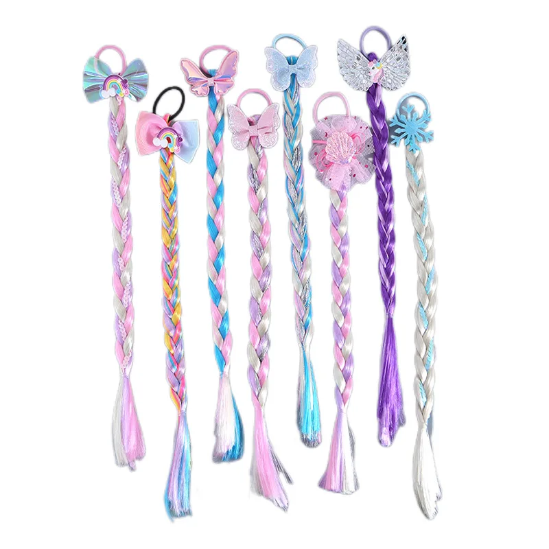 Langes Zopfhaar für kleine Mädchen, Rosen-Regenbogen-Perücke, Haargummi, Meerjungfrauen-Kopfschmuck, Prinzessinnen-Elsa-Cosplay-Zubehör – Detail 10