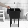 Freestanding Laundry Tub Utility Wash Sink w/ Faucet & Soap Dispenser for Bathroom Black 1
