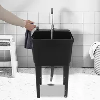 Freestanding Laundry Tub Utility Wash Sink w/ Faucet & Soap Dispenser for Bathroom Black 1