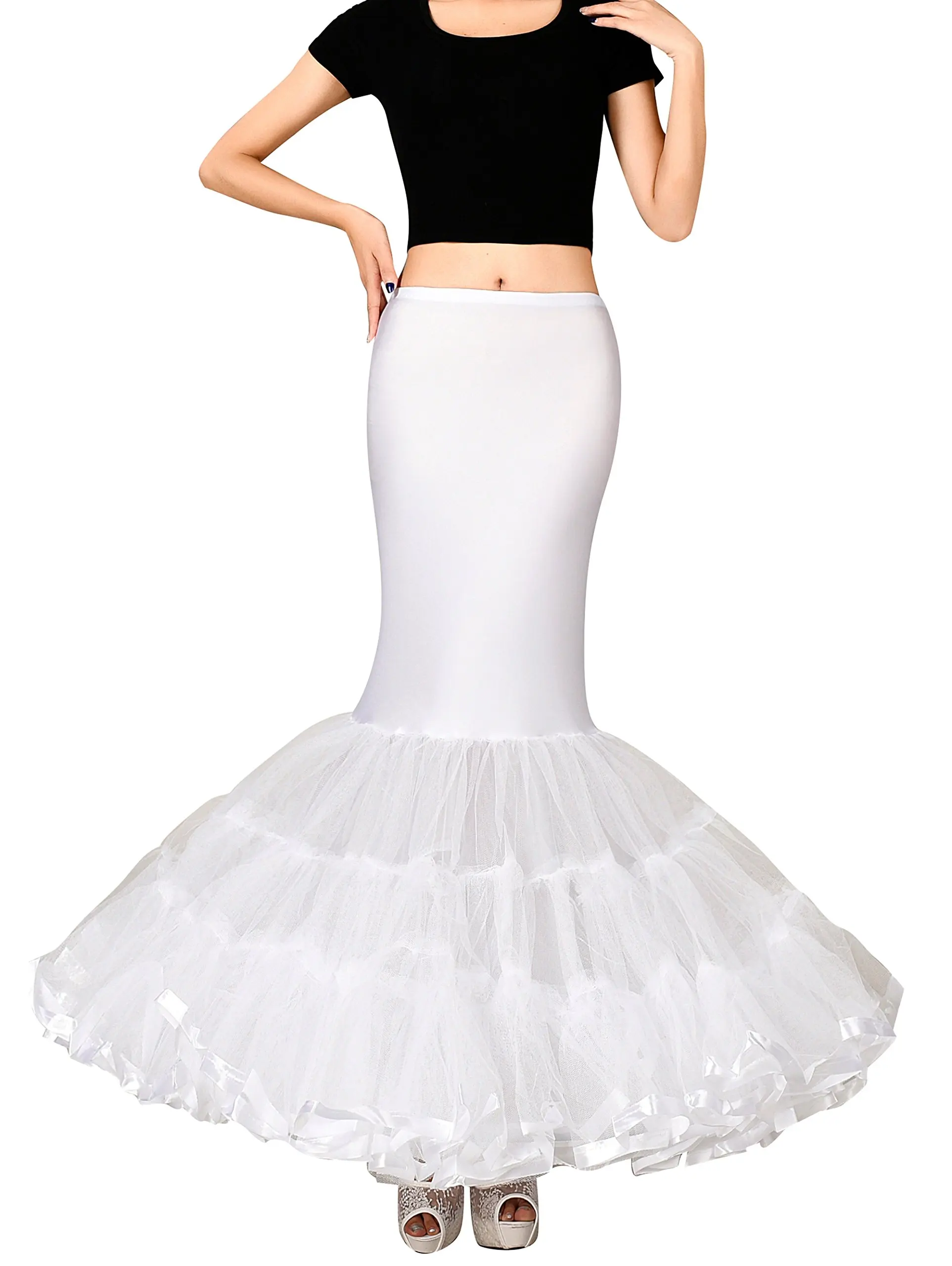 

Women's Trumpet Mermaid Bridal Petticoat Crinoline Slips Underskirt White