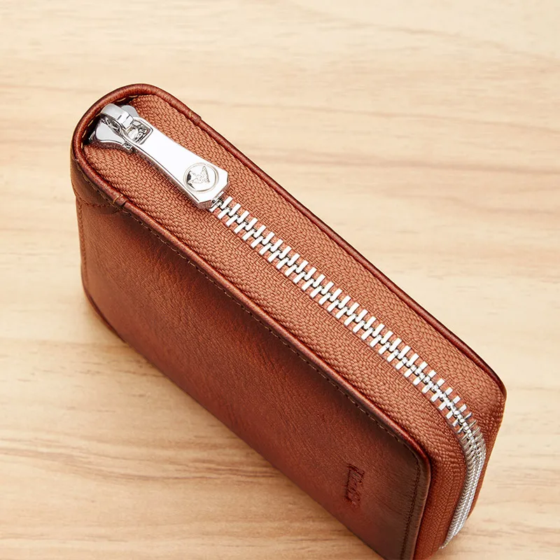 WILLIAMPOLO Genuine Leather Men's Wallet RFID Blocking Card Holder Organizer Wallet Men Business Vintage Zipper Male Purse 6