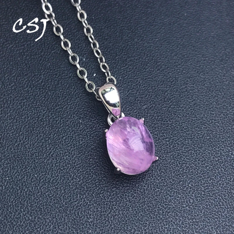 Natural Kunzite Sterling 925 Silver Gemstone Oval 7*9mm Fine Jewelry Necklace for Women Party Birthday Christma Gift Elegant