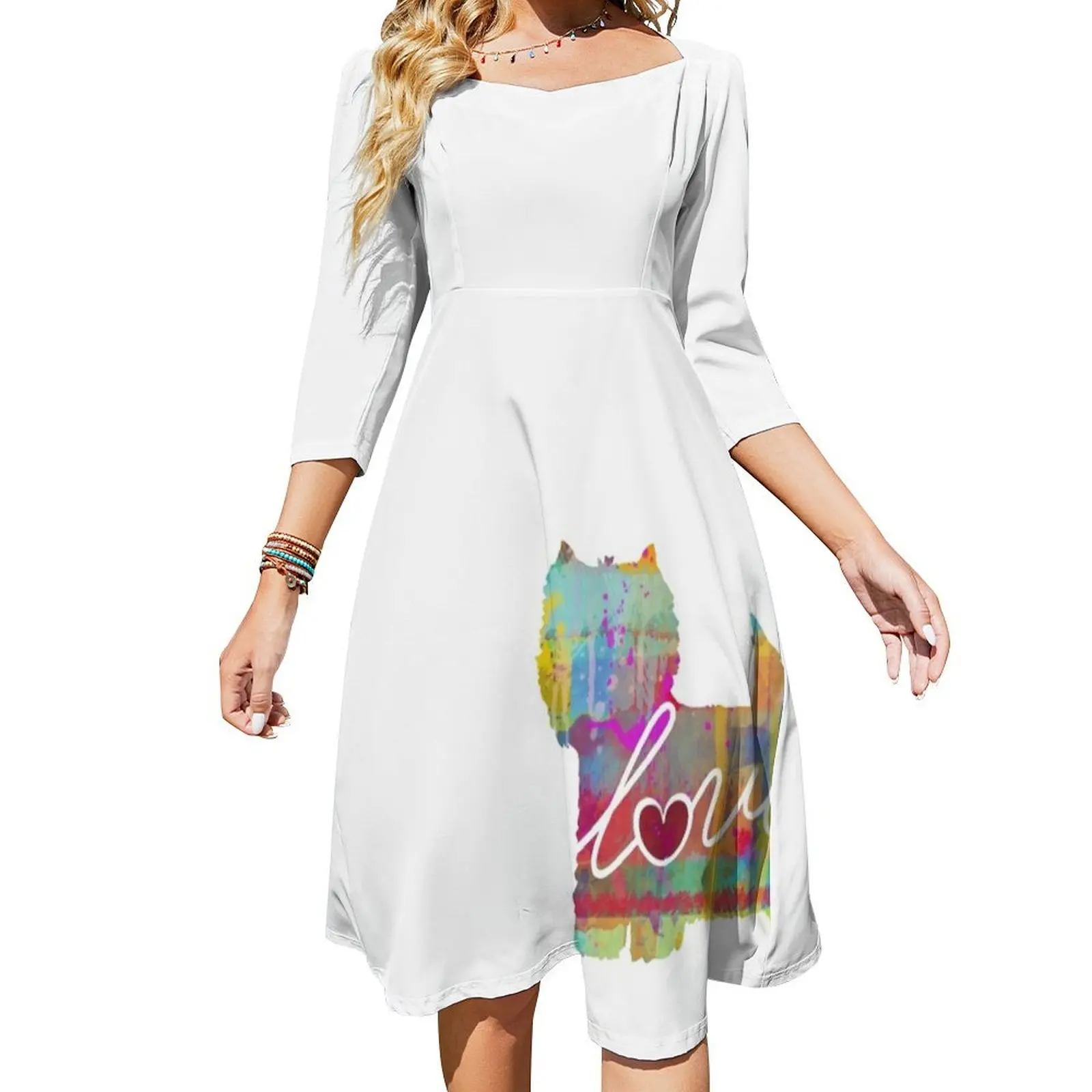 

Яркое и Красочное платье-колокол West Highland Terrier Love - A с акварельным рисунком, в подарок, свободное летнее платье, Женская юбка