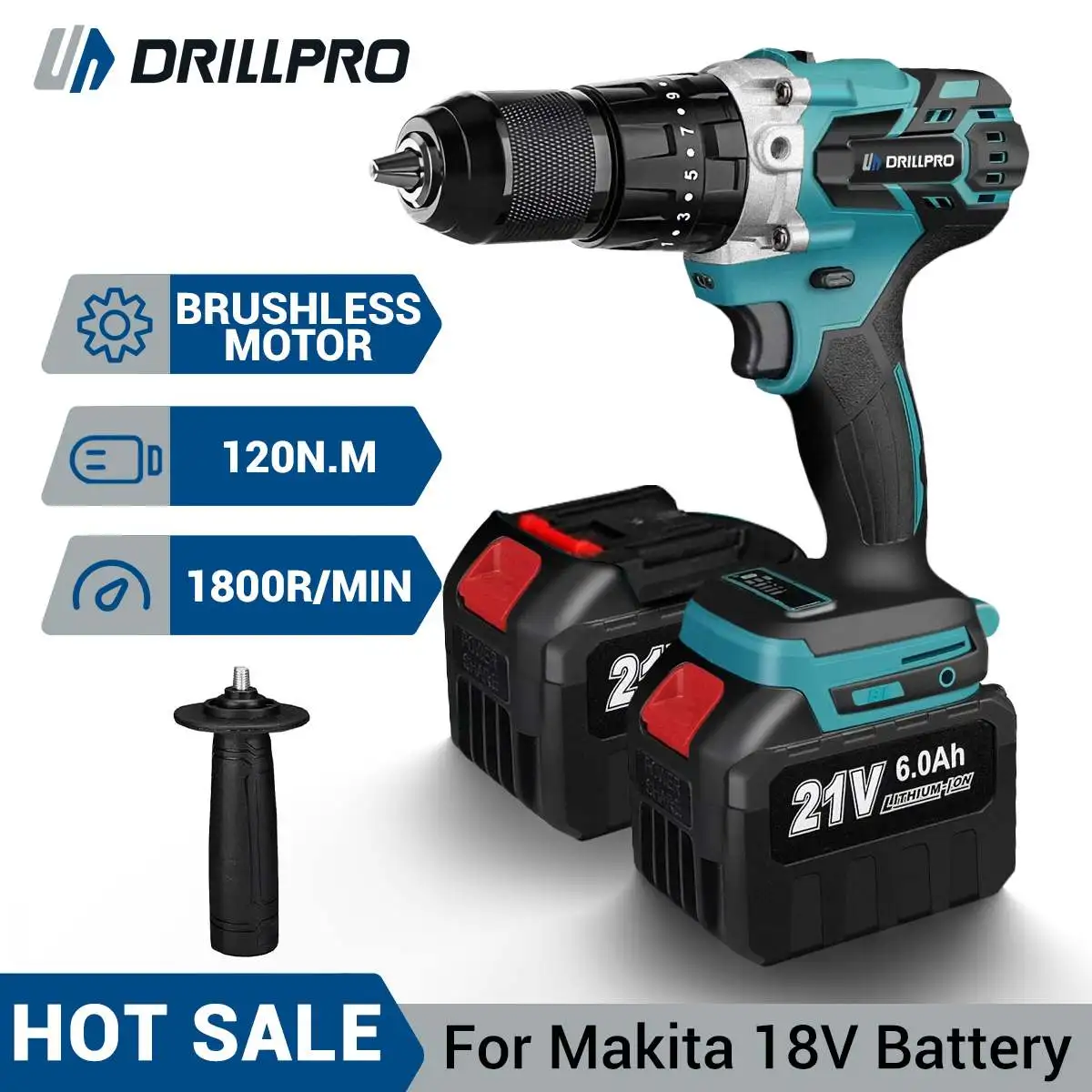 Drillpro 13MM Brushless Electric Impact Drill 20+3 Torque