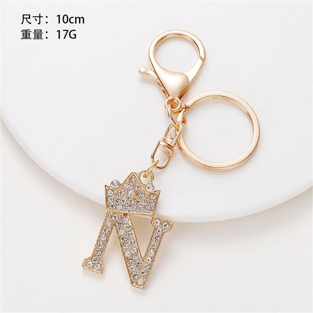 Sd0050f0a58804e5cbae96c14c2a35cbaA Luxury Crown 26 Letter Metal Keyring Fashion Rhinestone Initial Keychain Bag Pendant Charms DIY Accessories Birthday Gifts Mallzona
