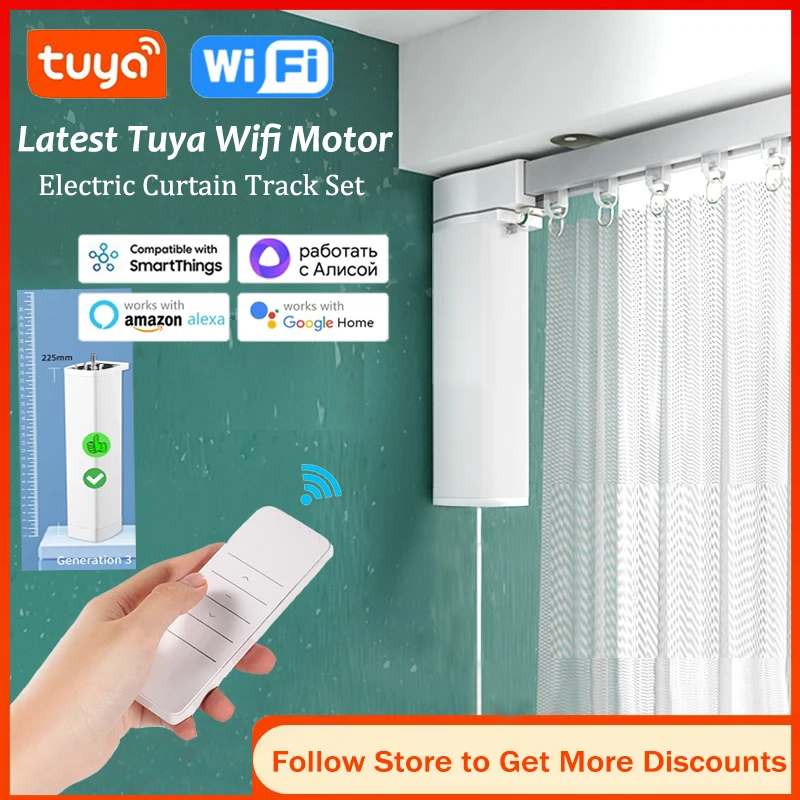 Tuya WiFi ผ้าม่านมอเตอร์เครื่องยนต์สนับสนุน Alexa Google Alice ปรับแต่งไฟฟ้าผ้าม่านราง Cornice สําหรับ Smart Home 1