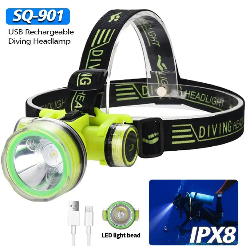 SQ-901 LED Diving Flashlight 350m Underwater Portable Searchlight IPX8 waterproof Rechargeable Headlamp Submersible Light