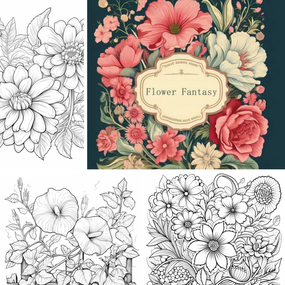 Flower Fantasy Art Coloring Book 22 Page Gift For Birthday Party Relieve Stress Kill Time Graffiti Painting Drawing Art Book 2