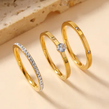 Women’s Stainless Steel 3-Piece Zircon Ring Set – Fashion Jewelry & Gifts