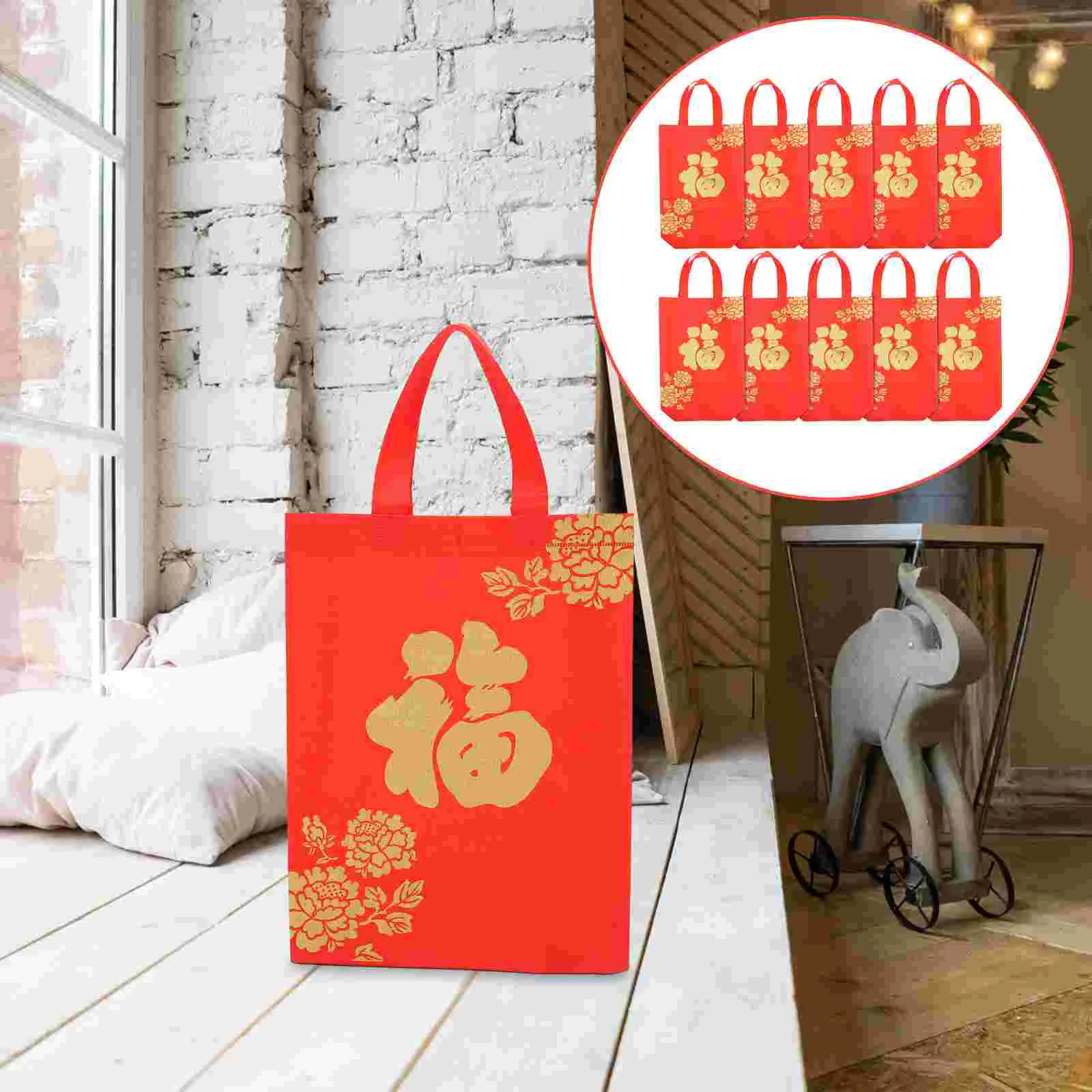 

Chinese New Year Bag with Handles Gift Wrapping Bag Spring Festival Party Chinese Style Nonwovens Bag Holiday Pouch