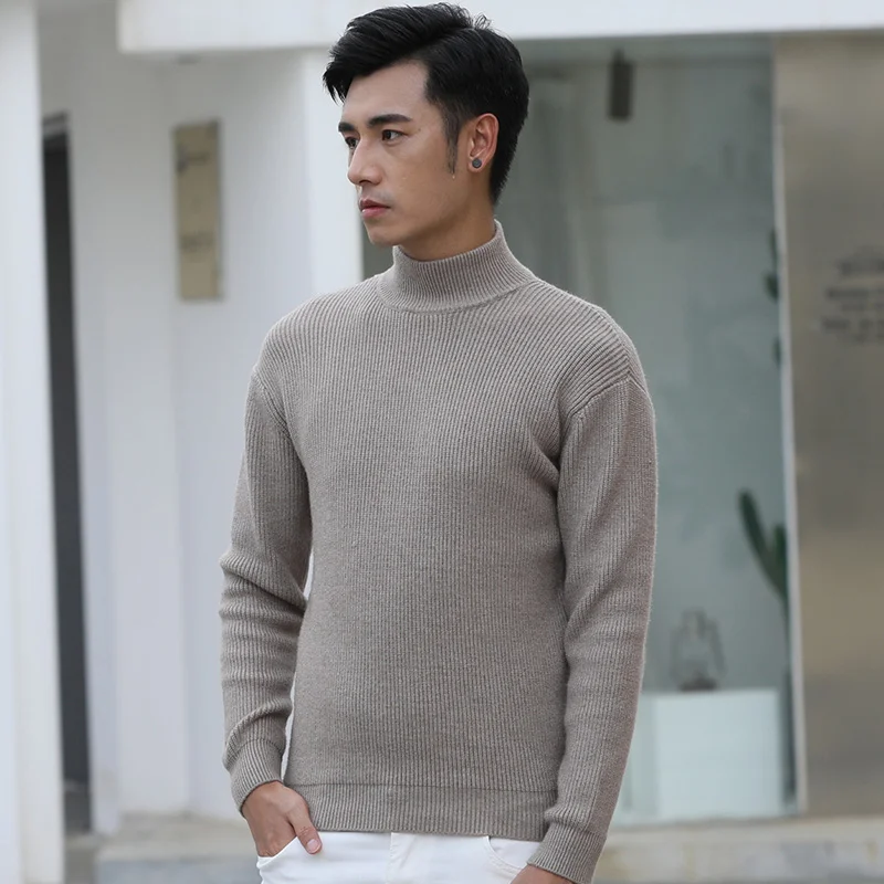 2022 Men's Autumn And Winter New Half-High Striped Solid Color Warm Thickened Pullover Shirt Simple And Dry Business Knitwear