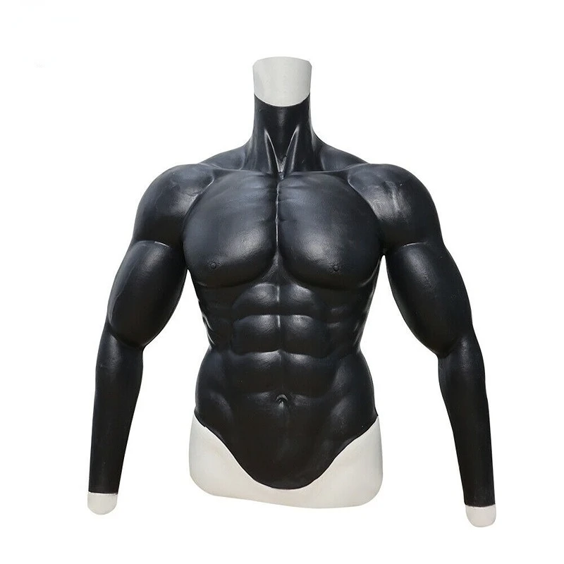Silicone Muscle Black Suit Fake Boobs Belly for Stage Cosplay Fake Belly Suit Masquerade Performance Costume