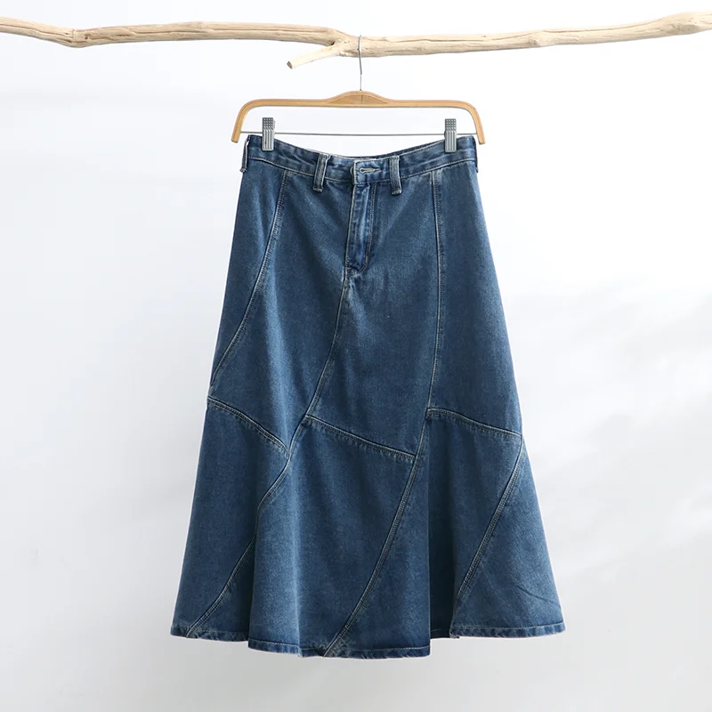 TIYIHAILEY Free Shipping 2023 New Fashion Long Mid-Calf  A-line Skirt Women Spring Summer Denim Jeans Vintage Denim XS-XL