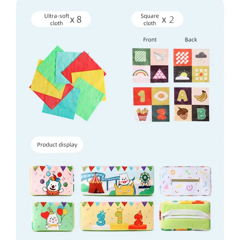 Soft Cloth Toys Newborn Baby 0-12 Months Nontoxic Fabric Crinkly Toy Bus/Park Tissue Box Sensory Toddler Early Education Toys