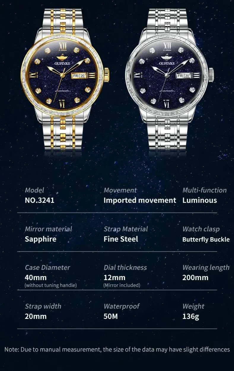 OUPINKE 3241 Japan Automatic Mechanical Watch for Man Fashion Luxury Starry Sky Dial Diamond Bezel Original Men's Dress Watches