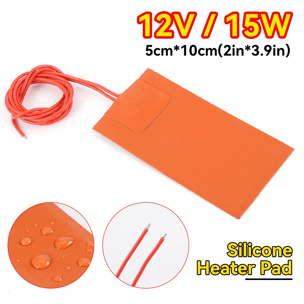 12V 15W Car Fuel Heater Mini Silicone Pad Heater 5x10CM Car Fuel Engine Tool Heating Pad Heated Waterproof Mat Accessories heater pad